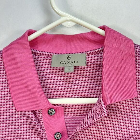 CANALI 1934 Geometric Polo Shirt Mens 50 Small Short Sleeve Italy Mauve Purple - Picture 7 of 11